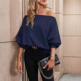 Navy Blue Off Shoulder Regular Top