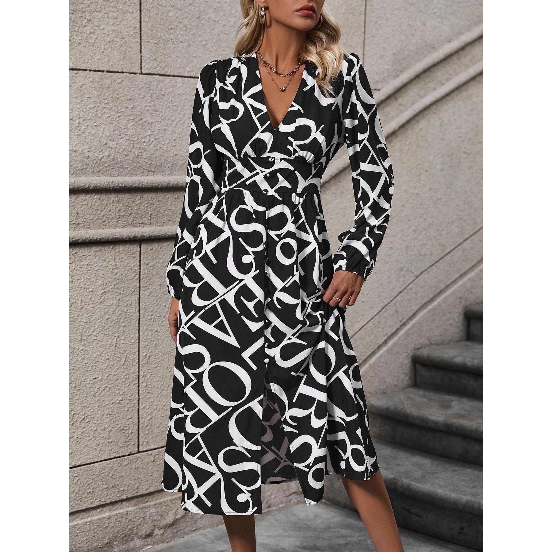 Printed Long Sleeves A-Line Midi Dress