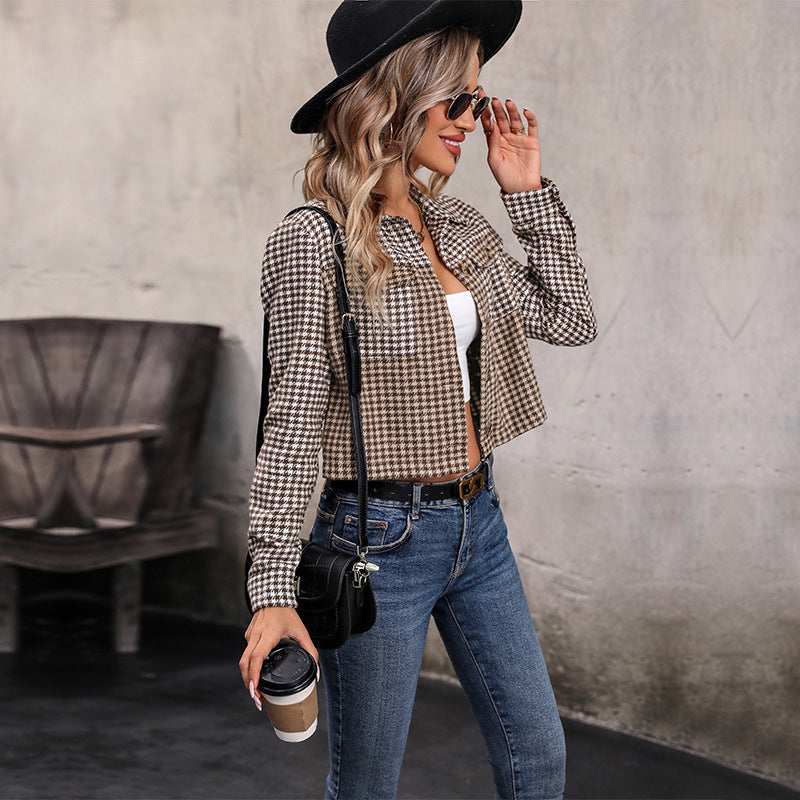 Brown & Black Checked Cropped Tailored Jacket