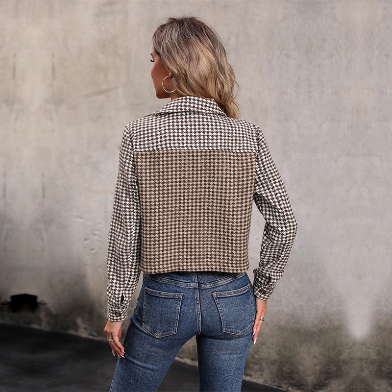 Brown & Black Checked Cropped Tailored Jacket