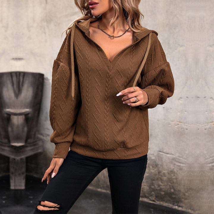 Brown Self Design Hooded Pullover Sweatshirt