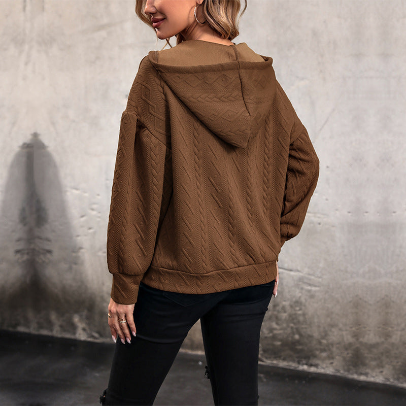 Brown Self Design Hooded Pullover Sweatshirt