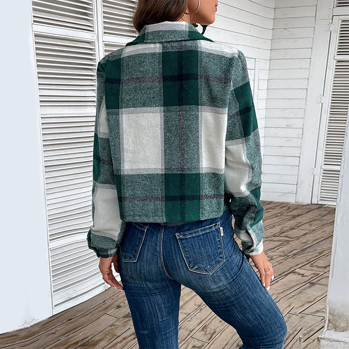 Women Checked Lightweight Open Front Jacket