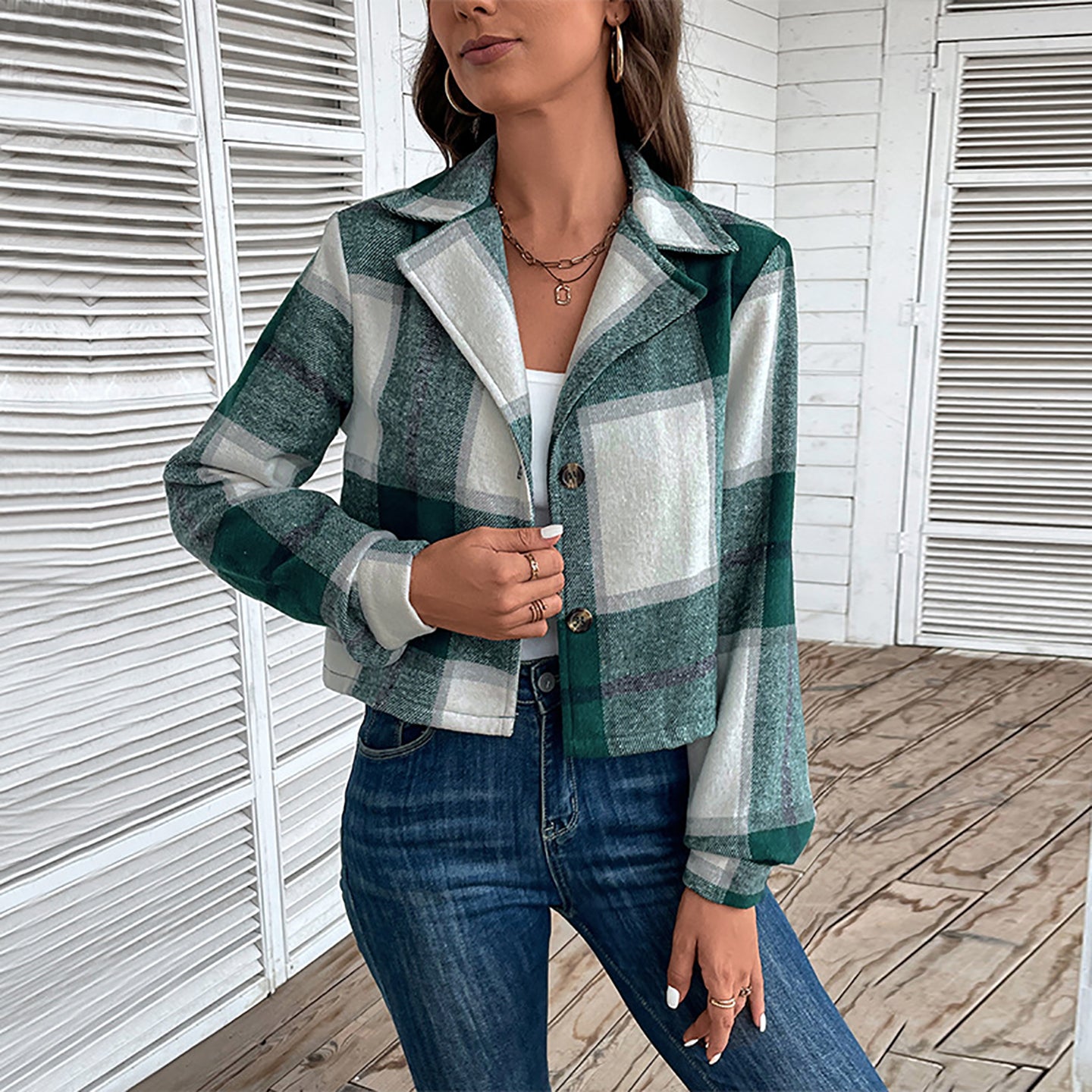 Women Checked Lightweight Open Front Jacket