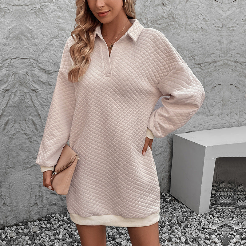 Beige Self Design Shirt Collar T-shirt Dress