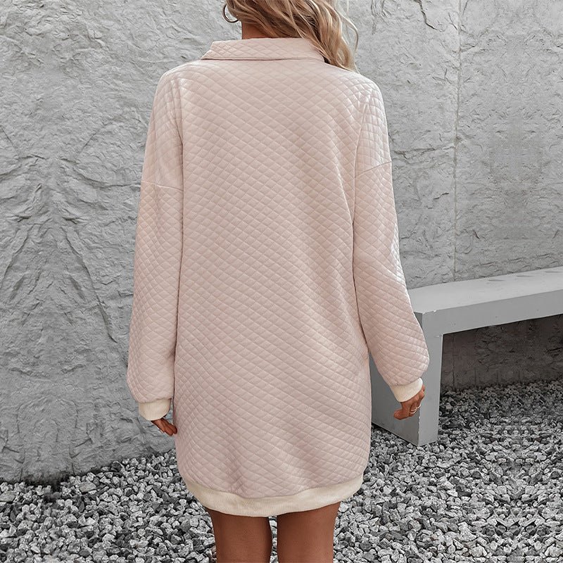 Beige Self Design Shirt Collar T-shirt Dress