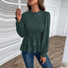 Green & Black Animal Printed Smocked Peplum Top