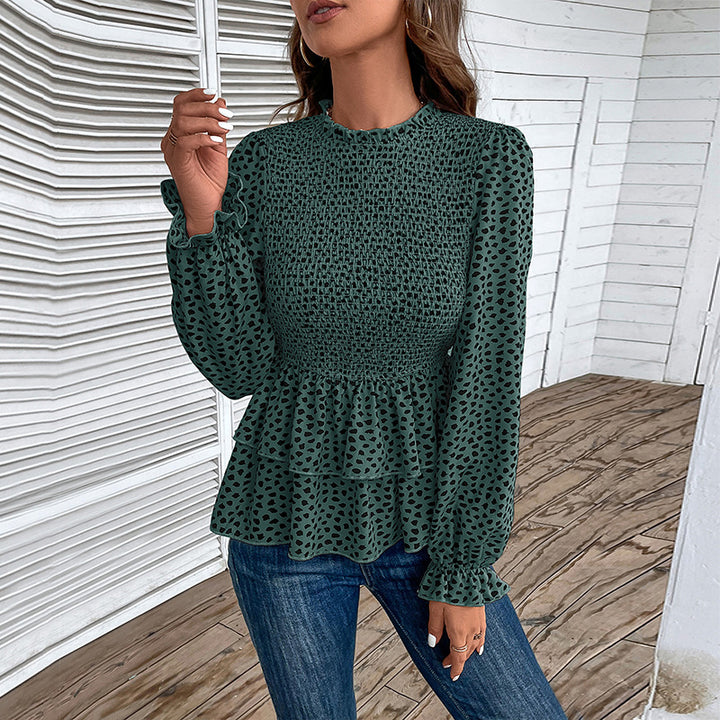Green & Black Animal Printed Smocked Peplum Top