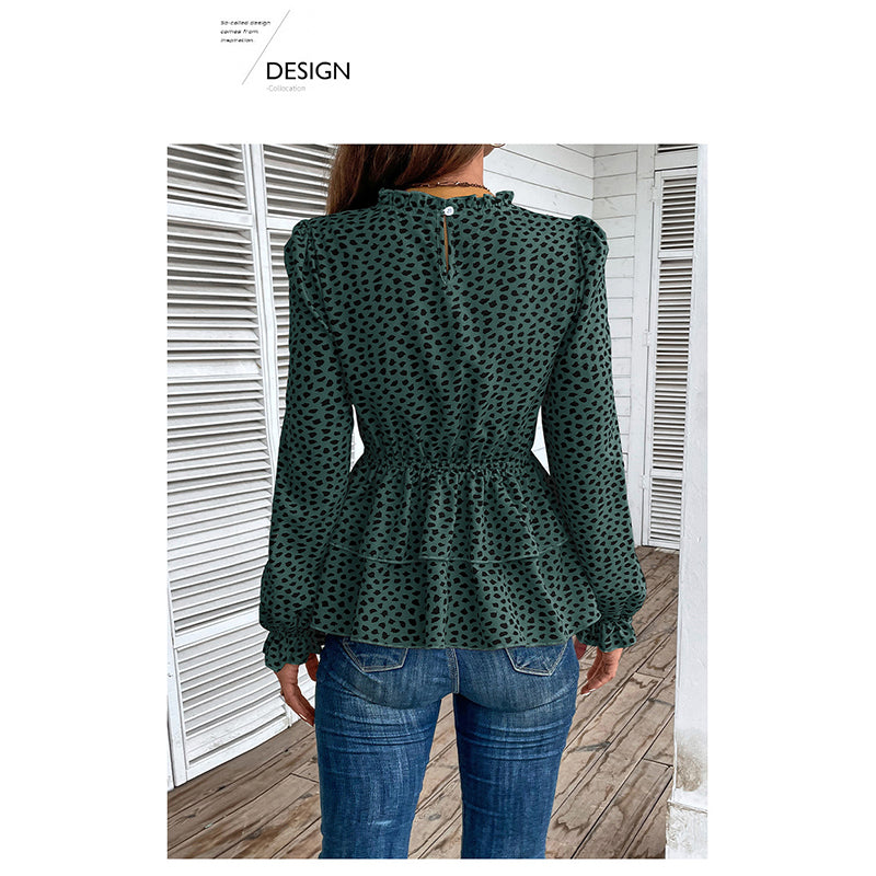 Green & Black Animal Printed Smocked Peplum Top