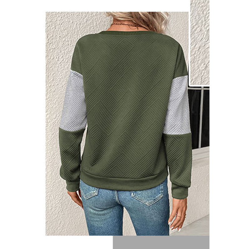 Green Colourblocked Round Neck Long Sleeves Sweatshirt