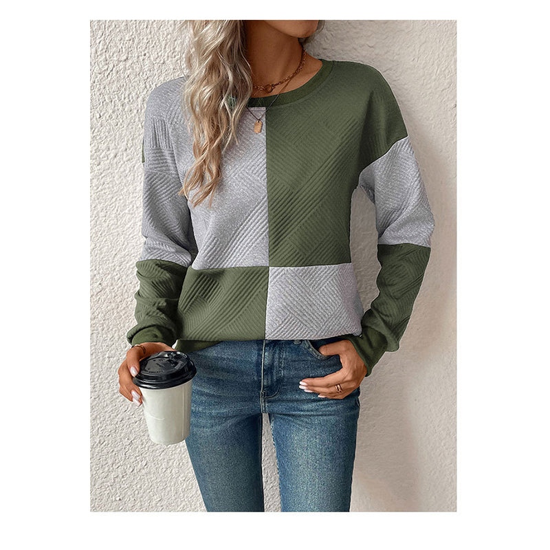 Green Colourblocked Round Neck Long Sleeves Sweatshirt