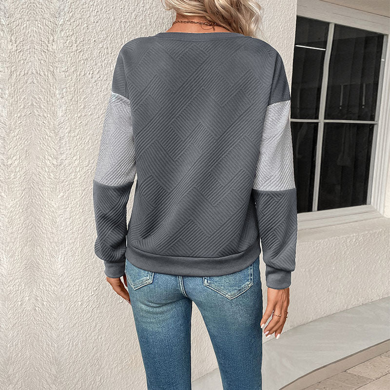 Grey Colourblocked Round Neck Long Sleeves Sweatshirt