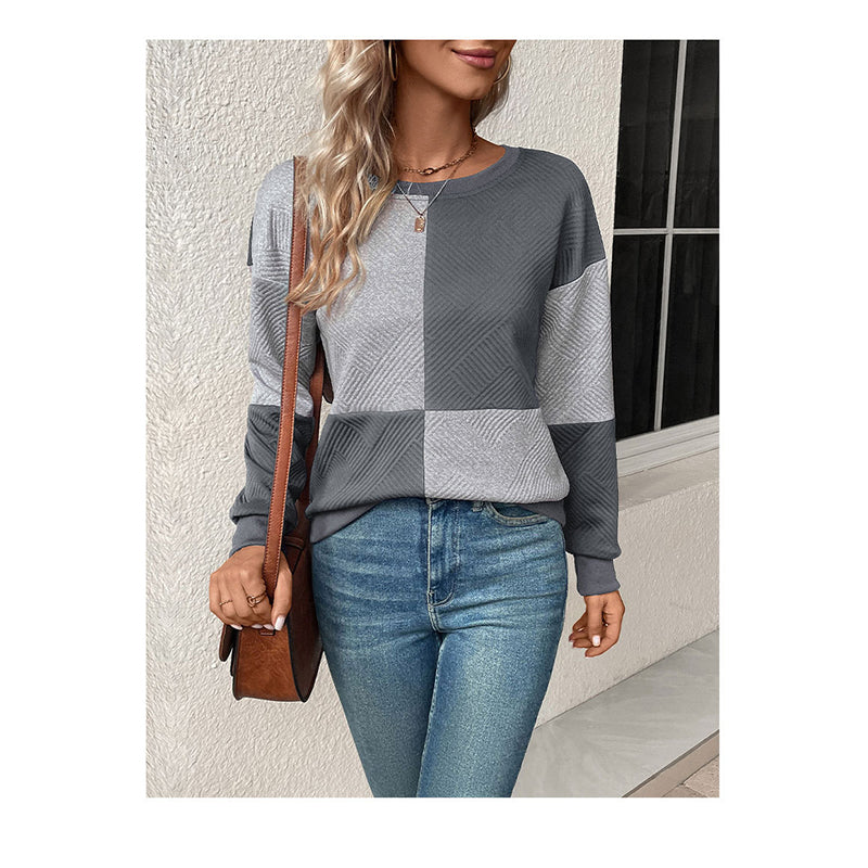 Grey Colourblocked Round Neck Long Sleeves Sweatshirt