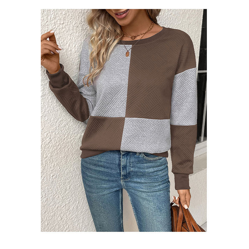 Brown Colourblocked Round Neck Long Sleeves Sweatshirt