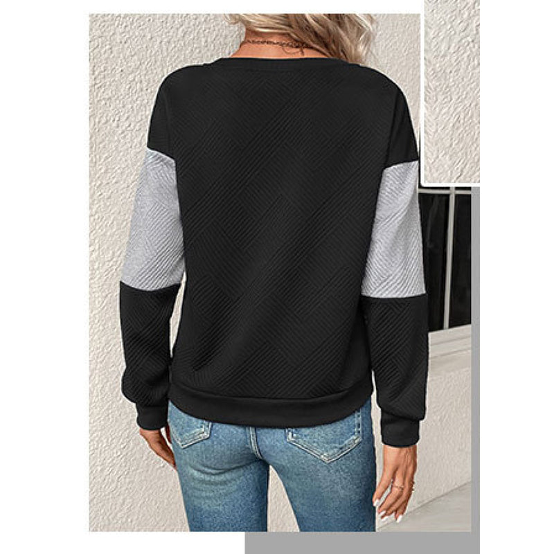 Black Colourblocked Jacquard Pullover Sweatshirt