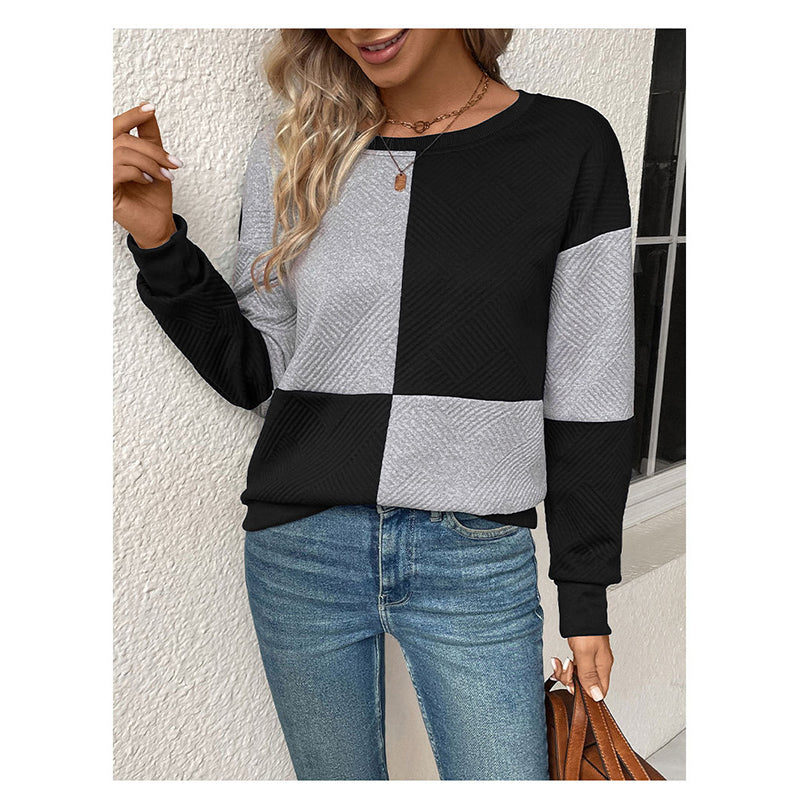 Black Colourblocked Jacquard Pullover Sweatshirt