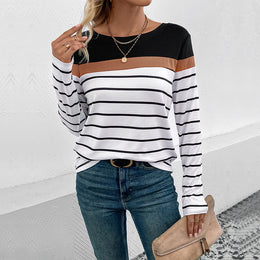 Horizontal Striped Round Neck Top