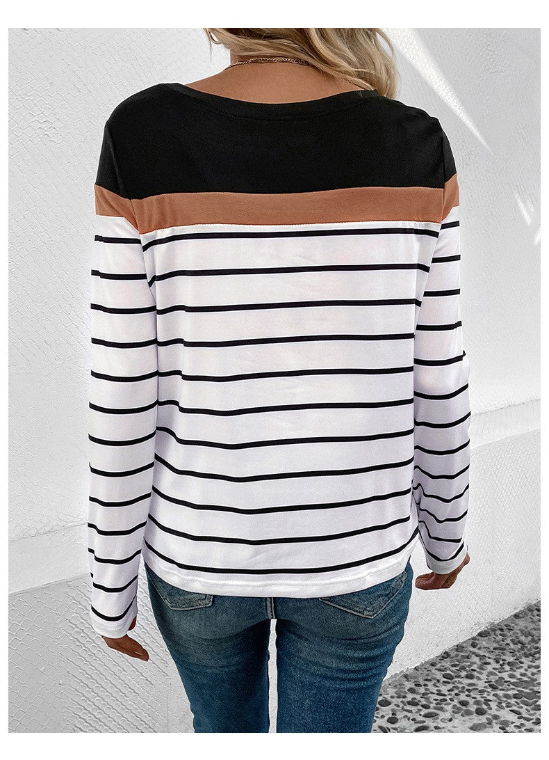 Horizontal Striped Round Neck Top