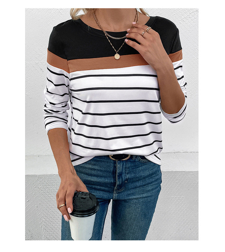 Horizontal Striped Round Neck Top