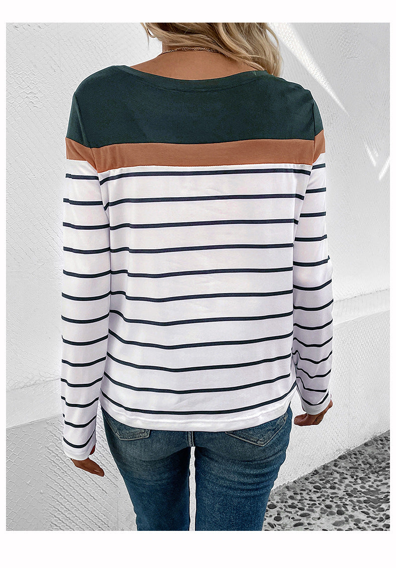 Horizontal Striped Round Neck Top