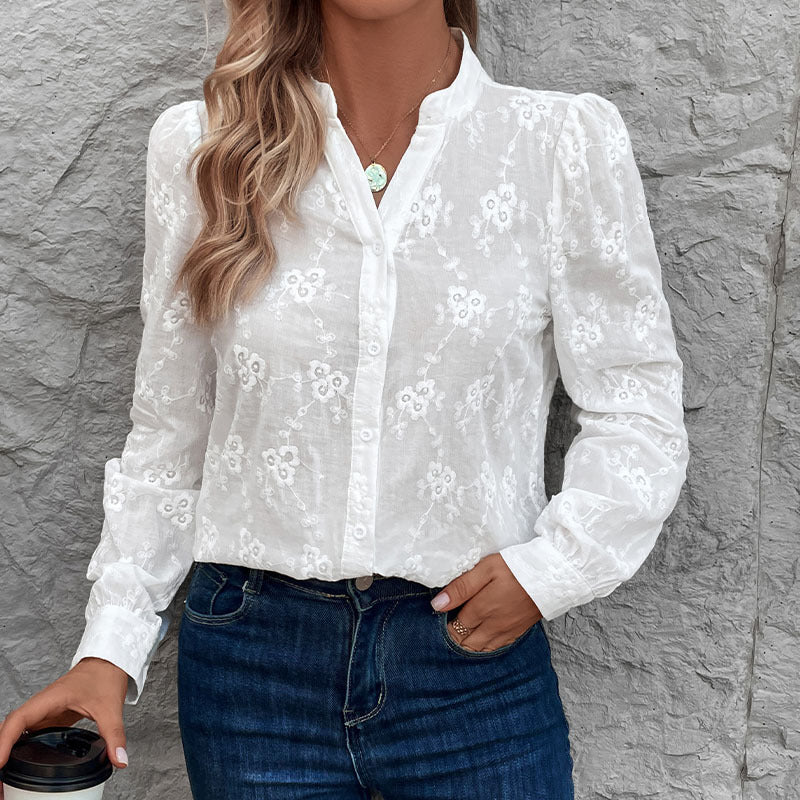 Women Floral Printed Mandarin Collar Top