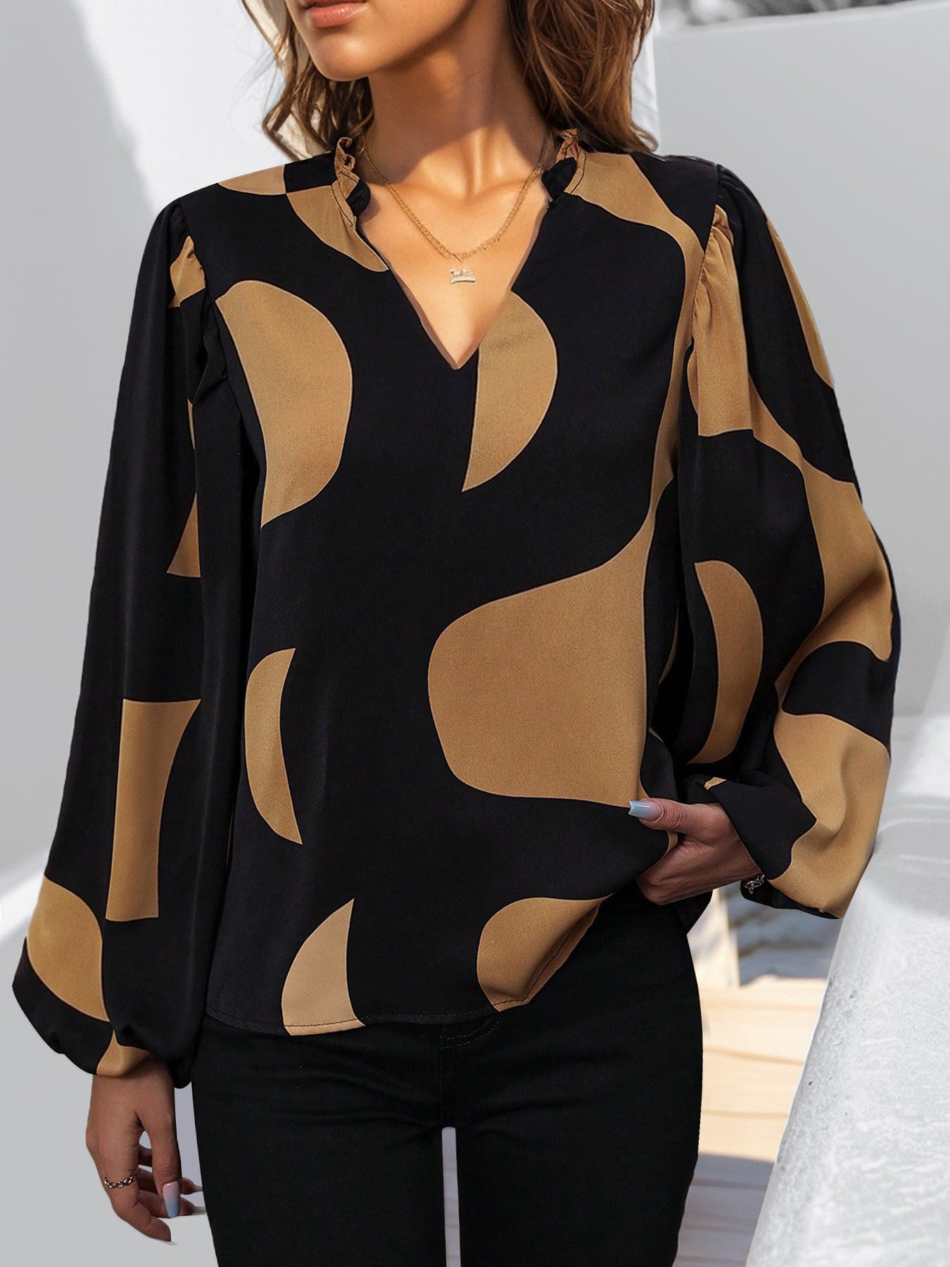 Women Abstract Printed V-Neck Top