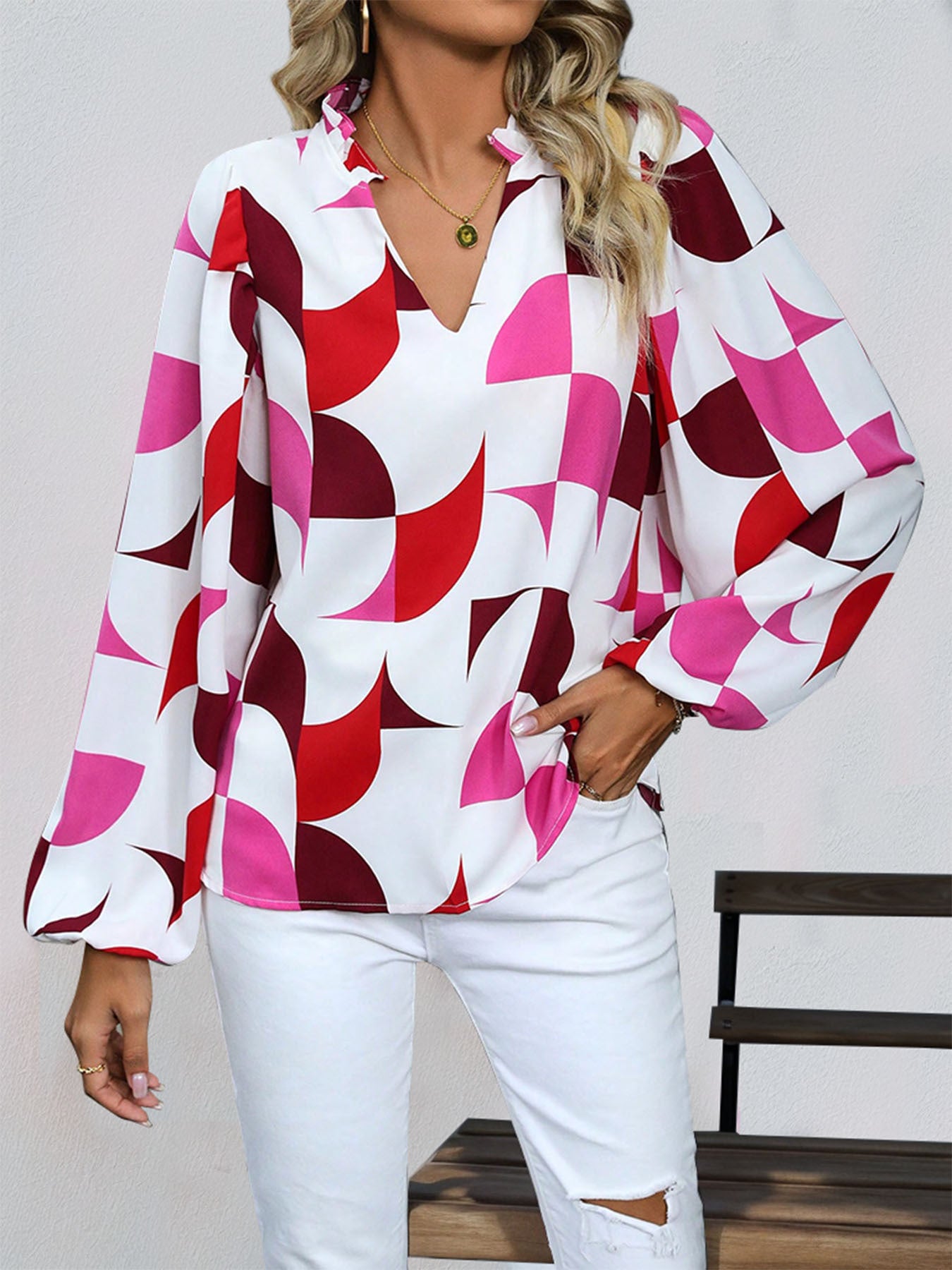 StyleCast Women Geometric V-Neck Top