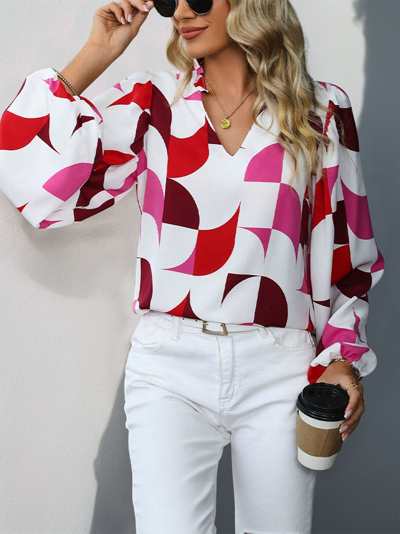 StyleCast Women Geometric V-Neck Top