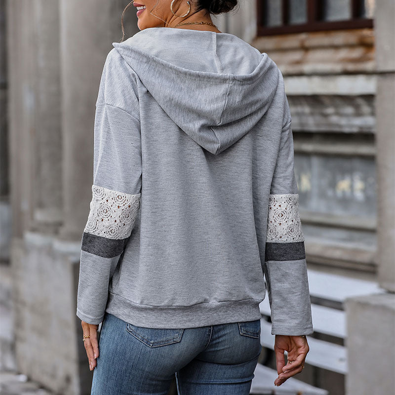 Grey Hooded Drop Shoulder Sleeves Regular Top