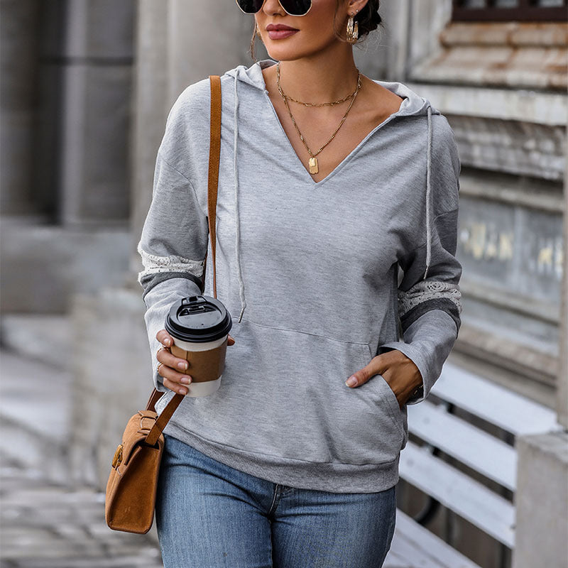 Grey Hooded Drop Shoulder Sleeves Regular Top