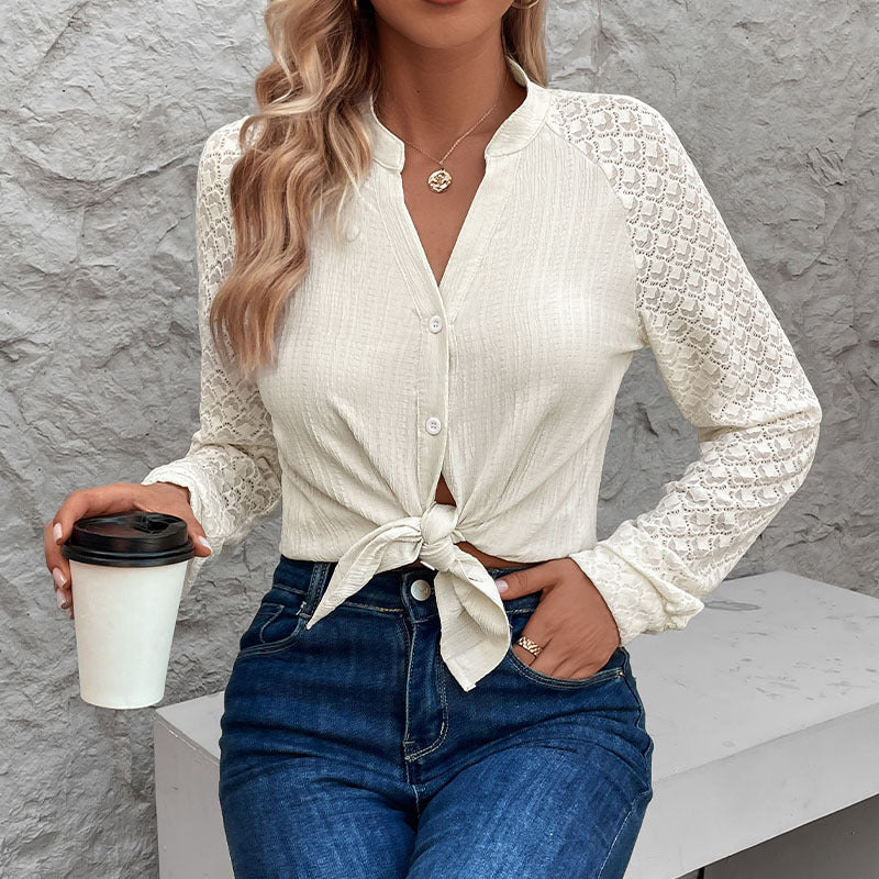 Women Solid Mandarin Collar Top