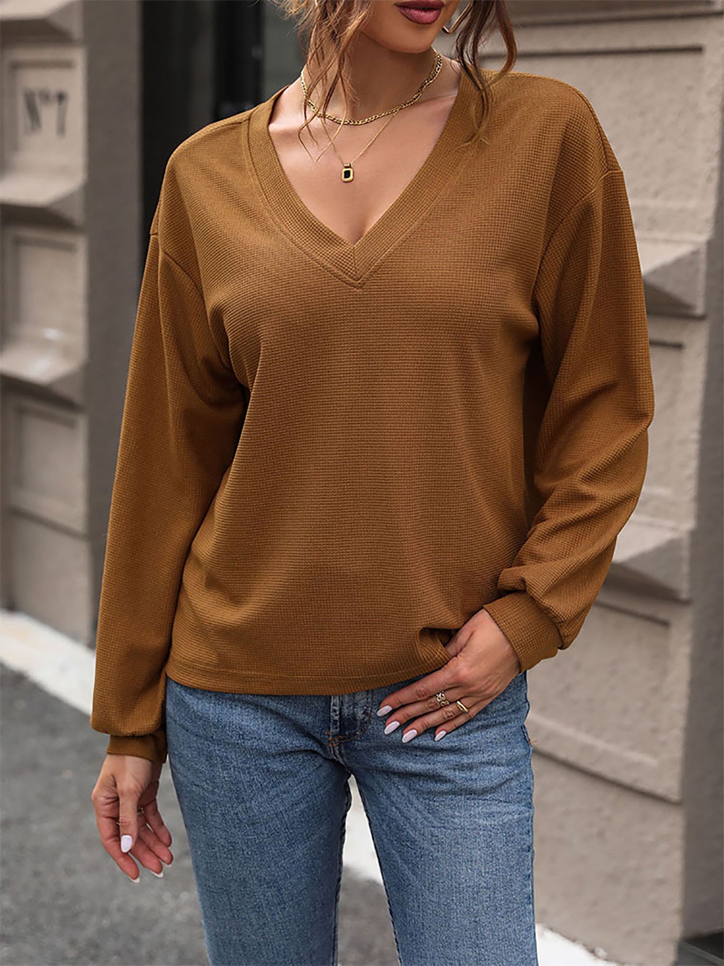 Women Solid V-Neck Top