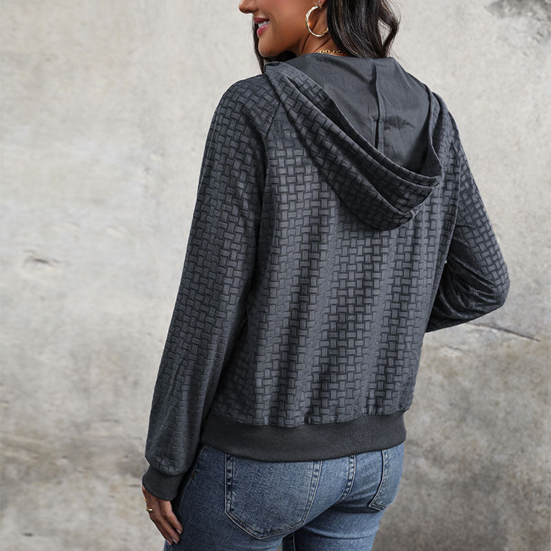 Grey Self Design Hooded Sweatshirt