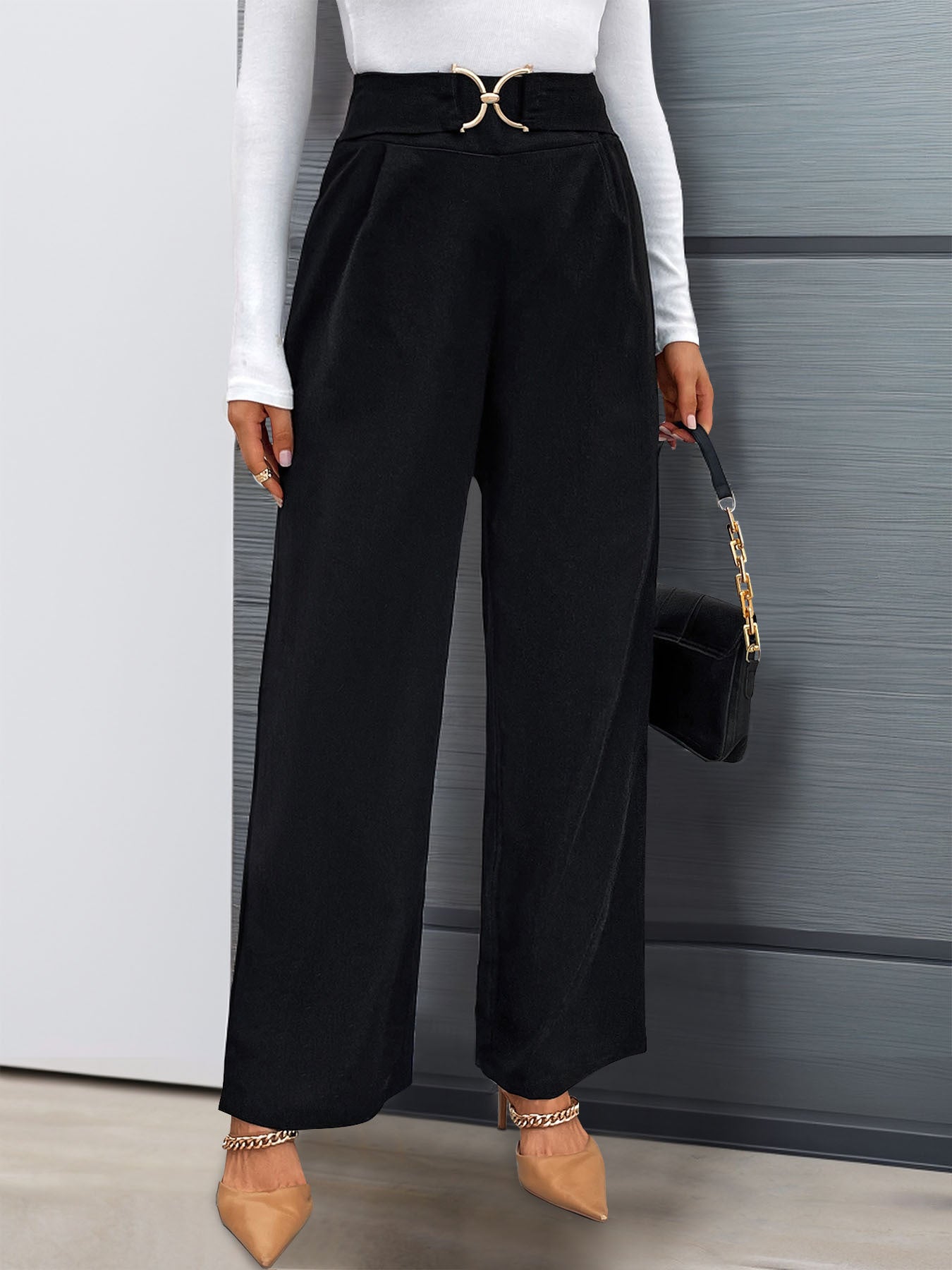 Women Loose Fit High-Rise Pleated Easy Wash Trousers