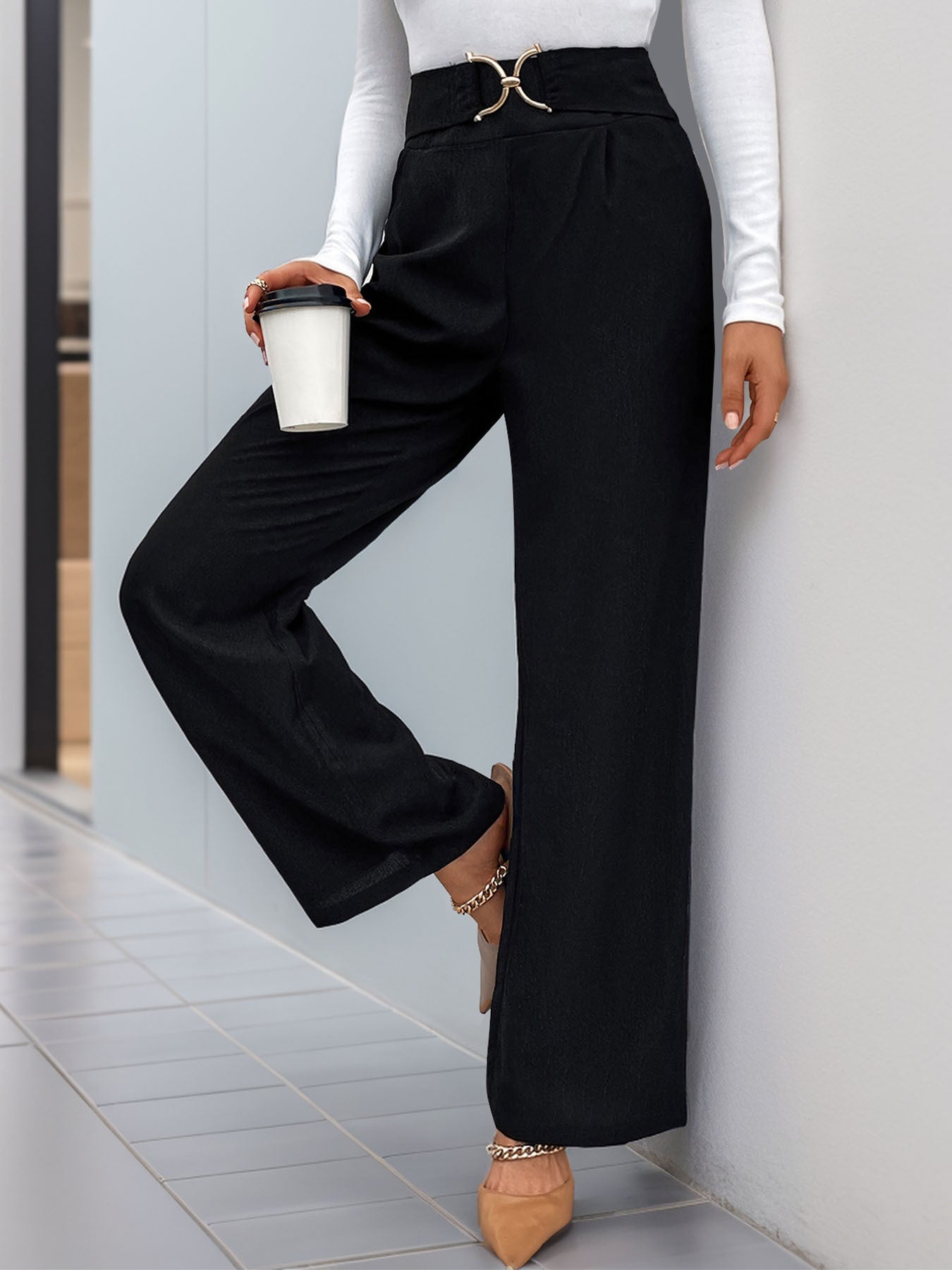 Women Loose Fit High-Rise Pleated Easy Wash Trousers