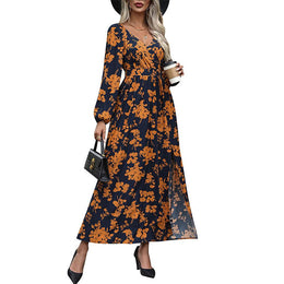 Floral Printed Bishop Sleeve A-Line Midi Dress