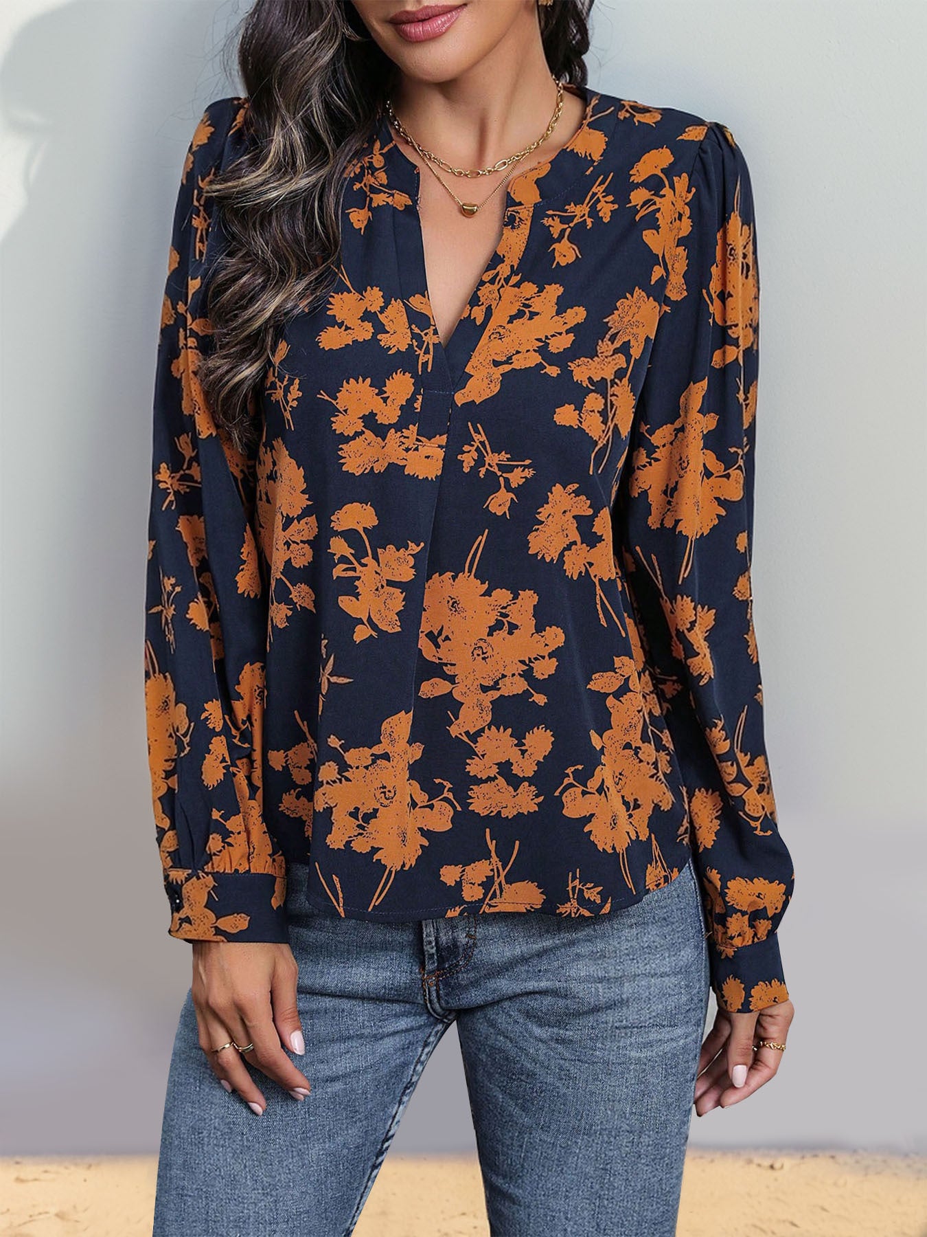 Women Floral V-Neck Top