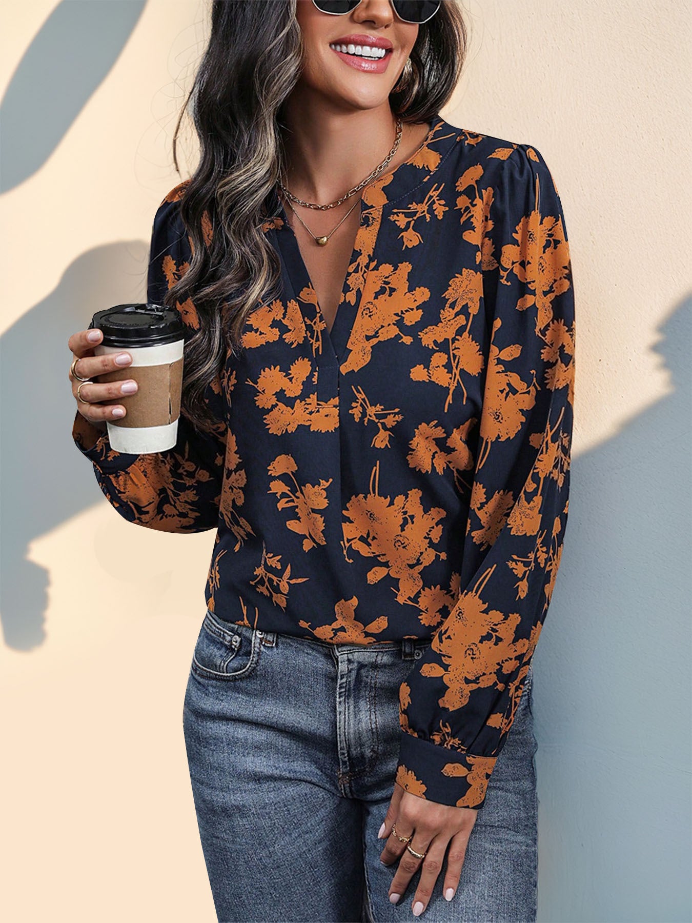 Women Floral V-Neck Top