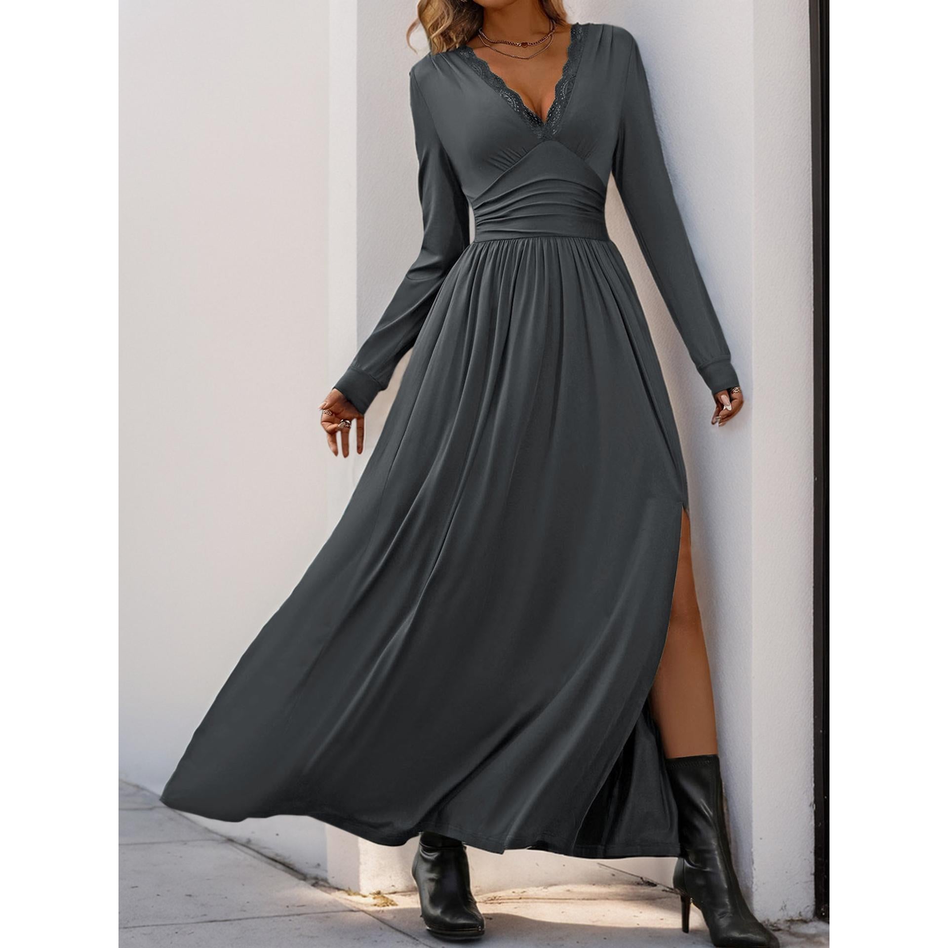 Women Solid V-Neck Maxi Dress