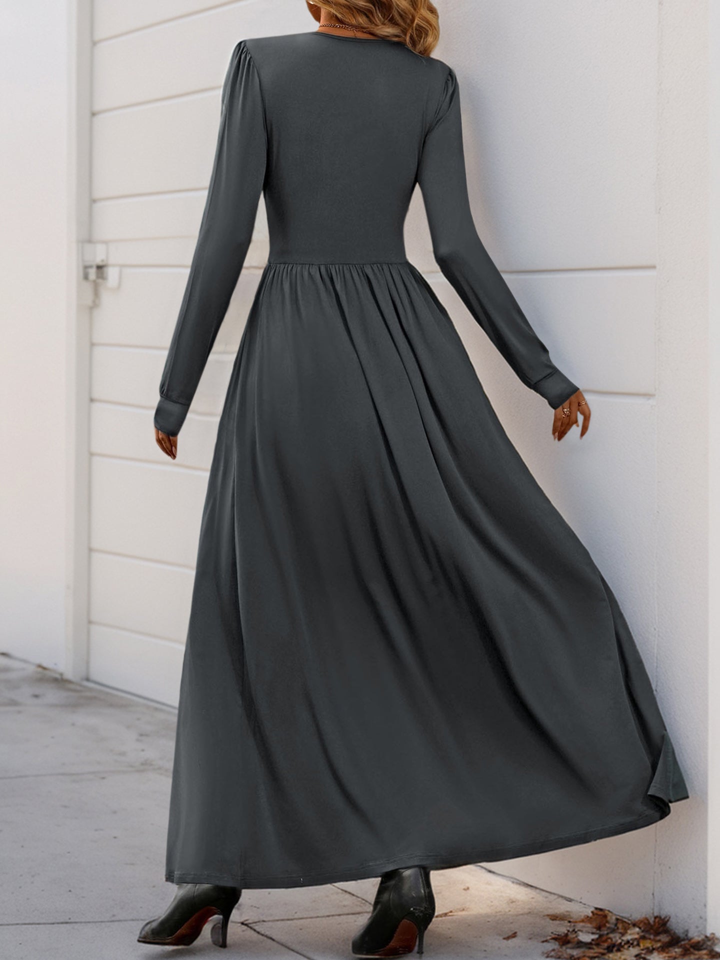 Women Solid V-Neck Maxi Dress