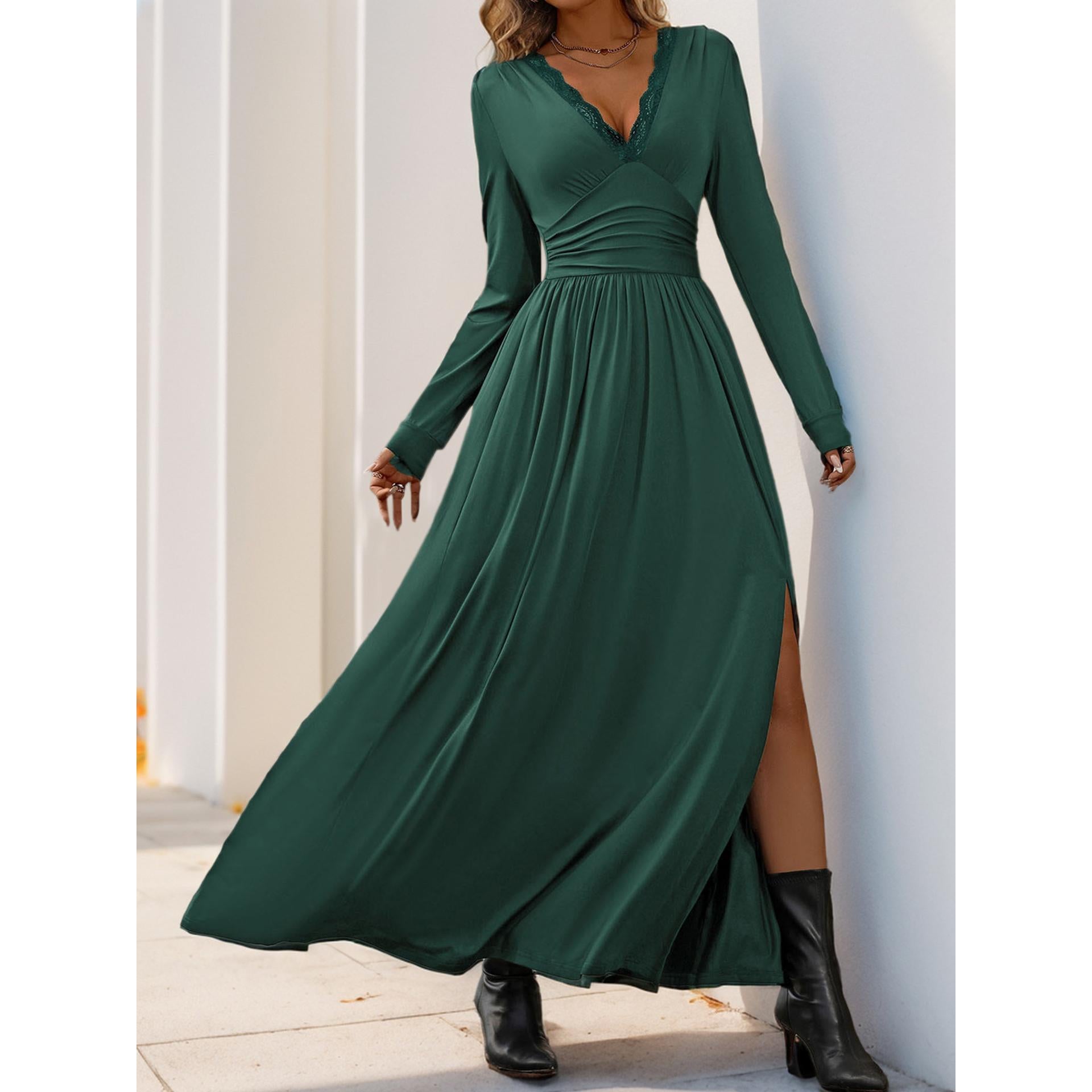 Fit & Flare Gathered or Pleated Maxi Dress