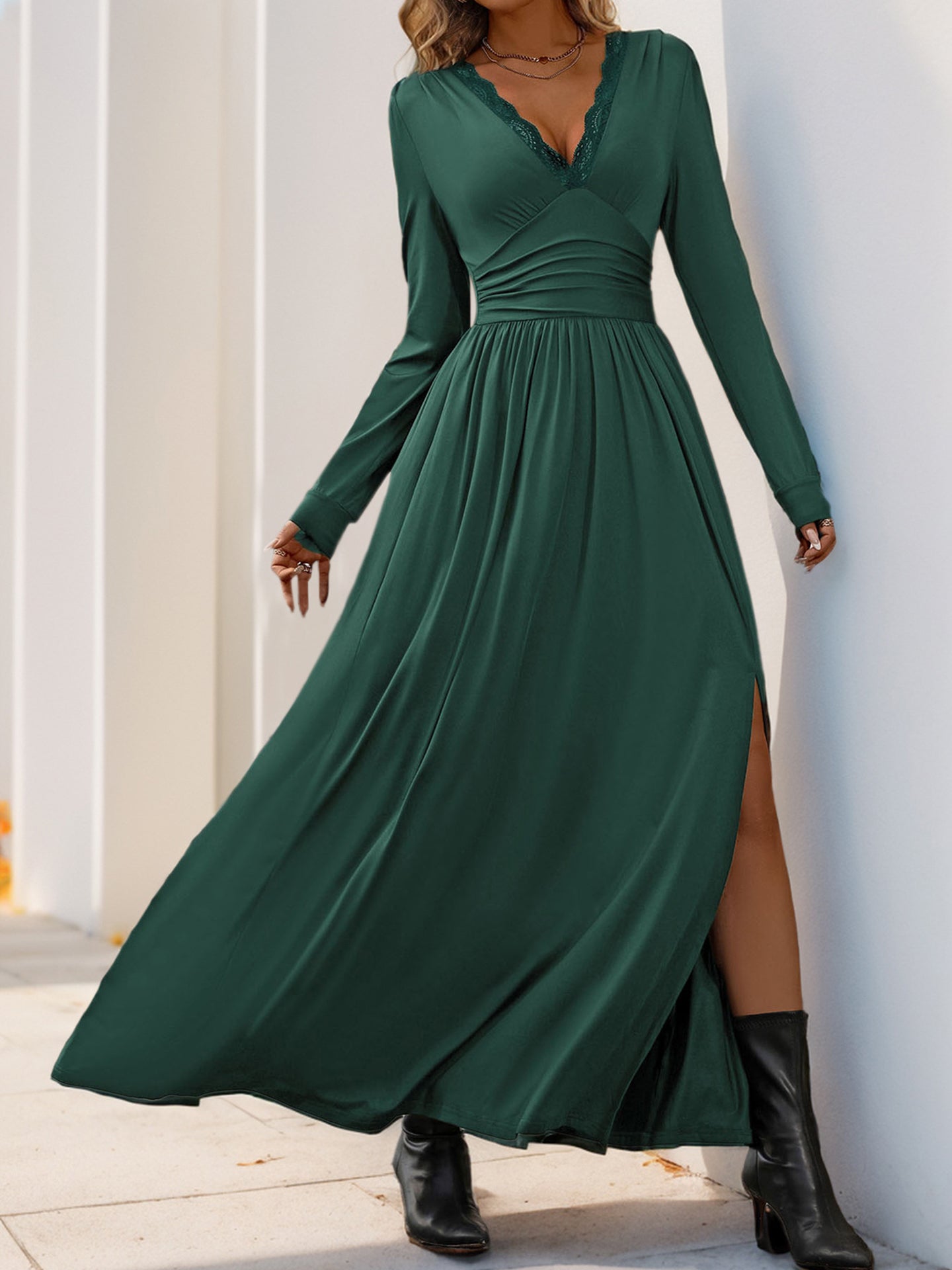 Fit & Flare Gathered or Pleated Maxi Dress