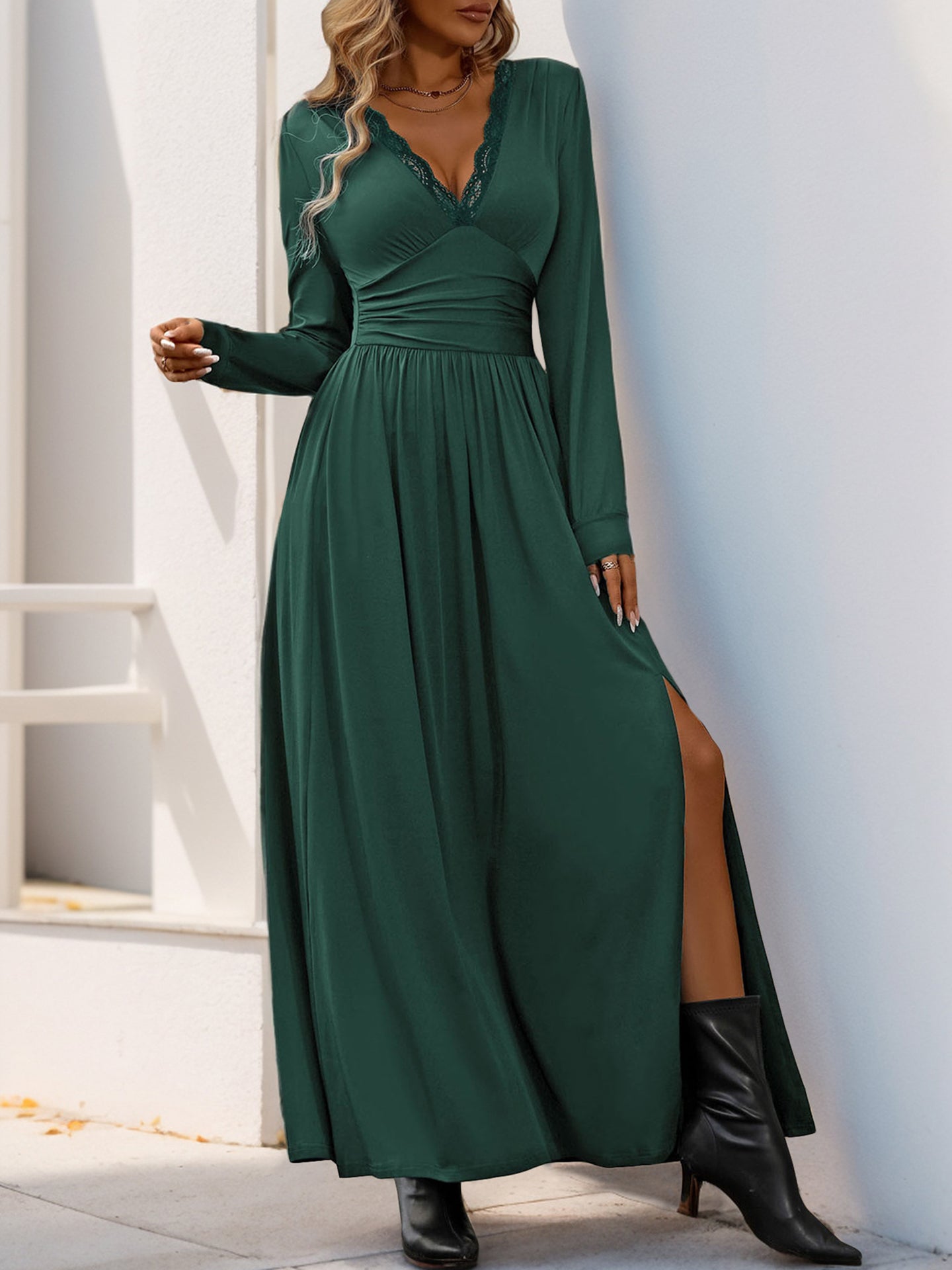 Fit & Flare Gathered or Pleated Maxi Dress
