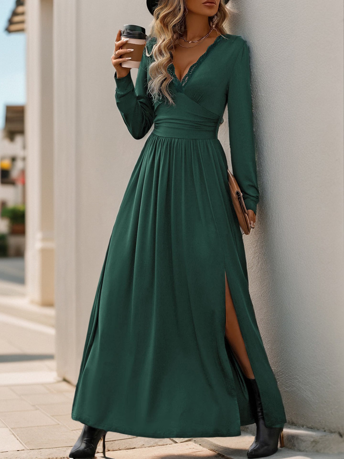 Fit & Flare Gathered or Pleated Maxi Dress