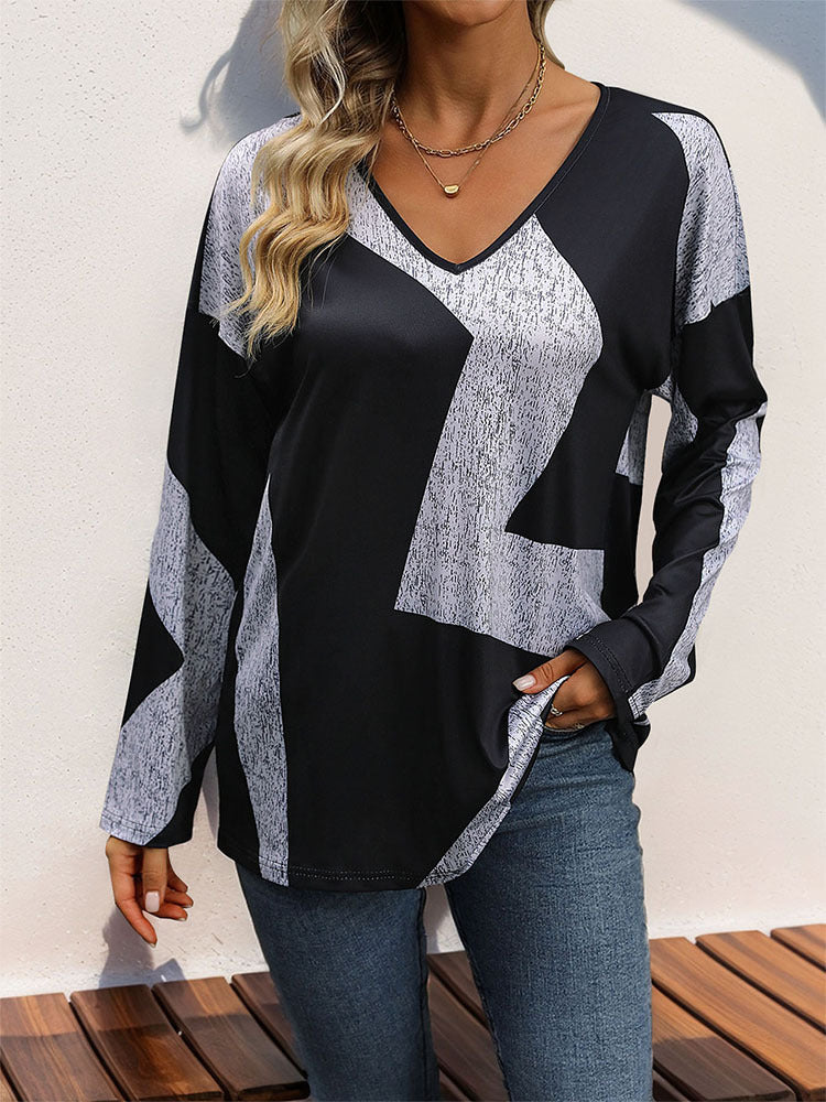 Women Abstract Printed V-Neck Top