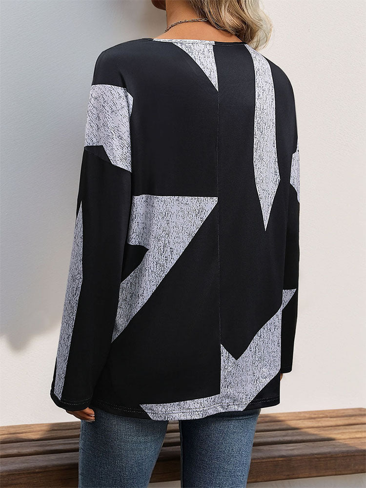 Women Abstract Printed V-Neck Top