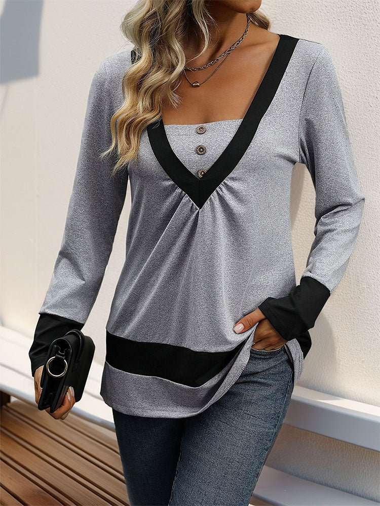 Women Solid V-Neck Top