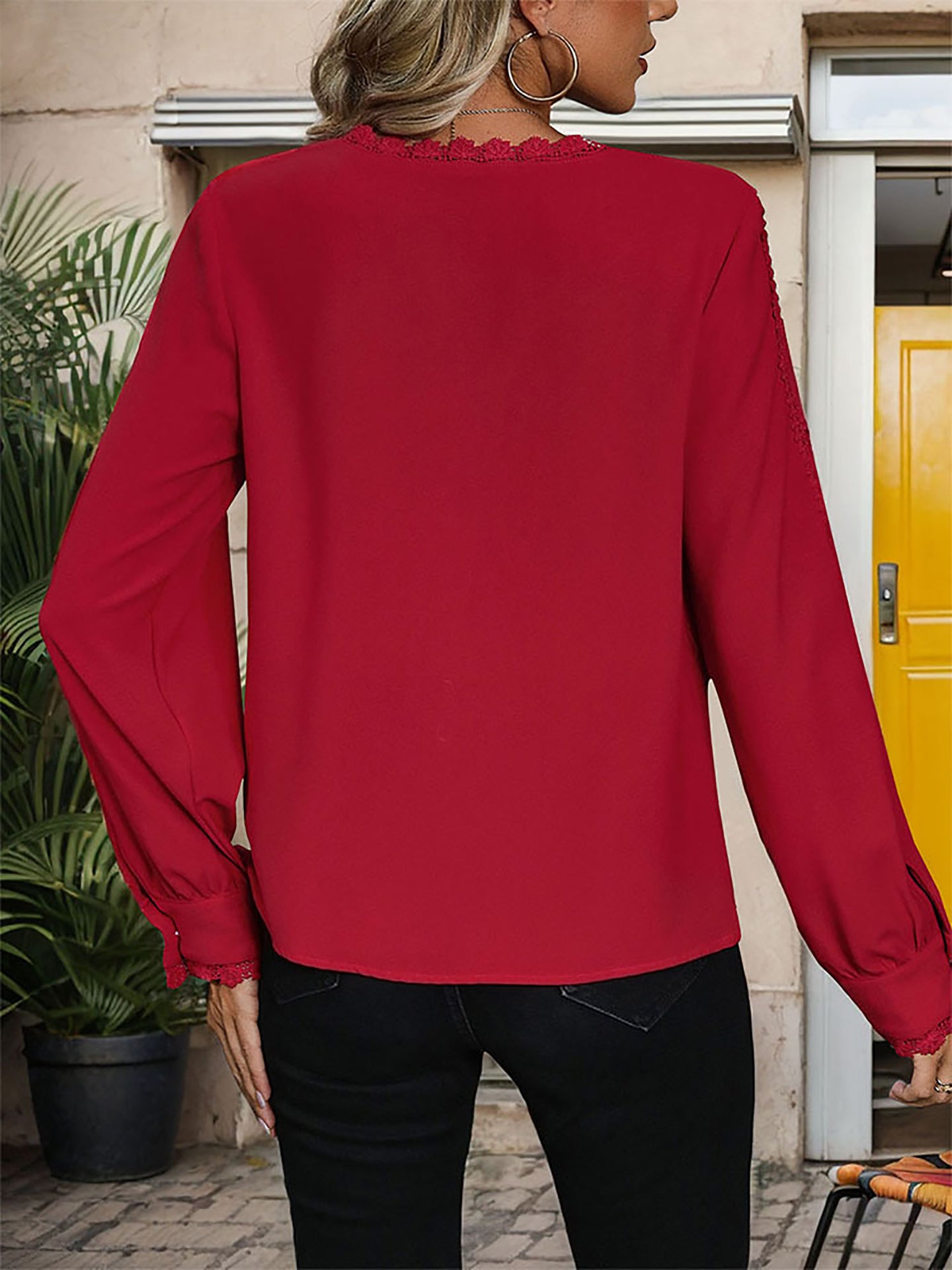 Women Solid V-Neck Top