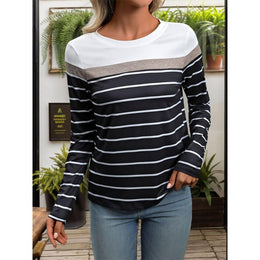 Women Horizontal Stripes Round Neck Top