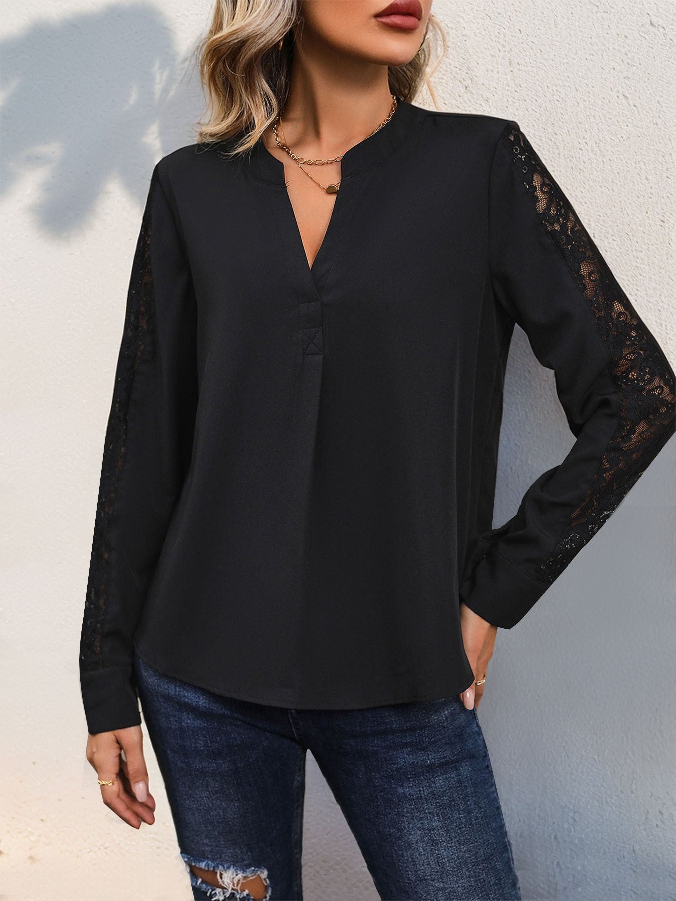 Women Solid V-Neck Top